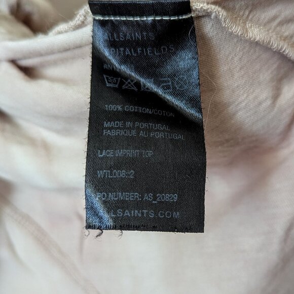 Allsaints Cream Lace Imprint Tunic Top Oversized Flowy Handkerchief Hem - Picture 7 of 8